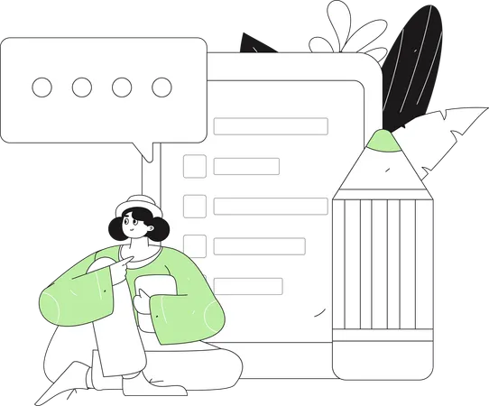 Woman filling questionnaire form  Illustration