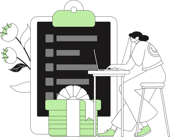 Woman filling questionnaire form online  Illustration