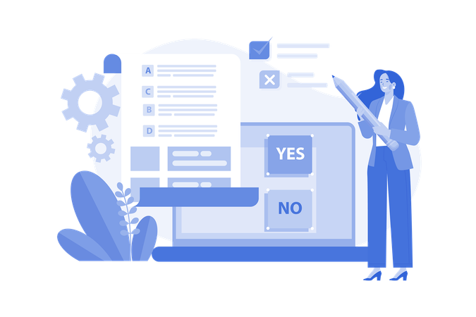 Woman Filling Survey Form Online Survey Concept Feedback Service  Illustration