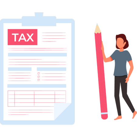 Woman filling tax document  Illustration