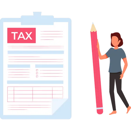 The Girl Is Filling The Tax Document Illustration
