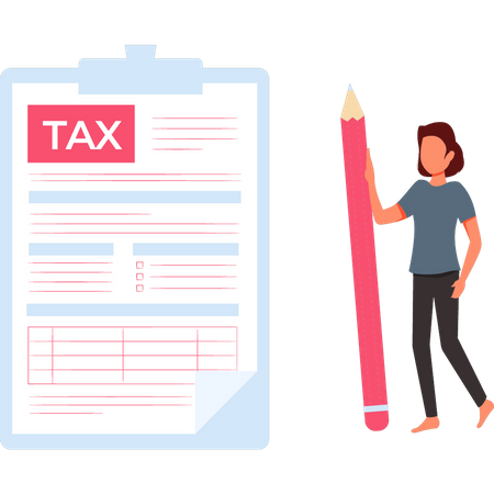 Woman filling tax document  Illustration