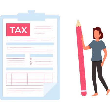 Woman filling tax document  Illustration