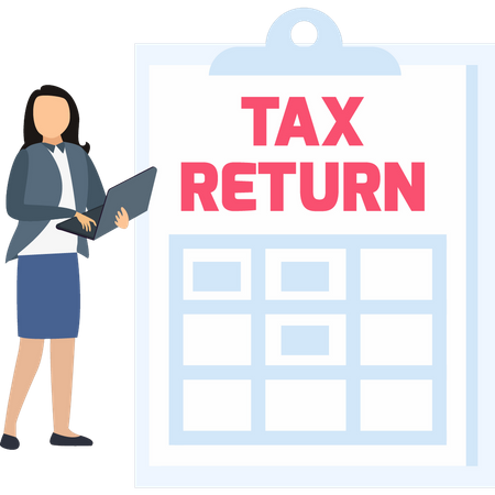 Woman filling tax return document  Illustration