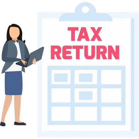 The Girl Is Filling The Tax Return Document Illustration