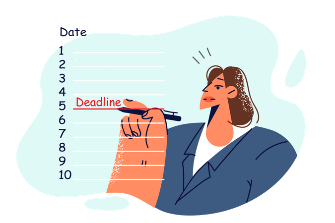 Woman fills in calendar of business deadlines and prepares to fulfill tasks of startup manager  Illustration