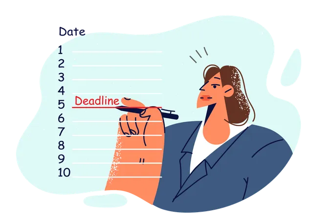 Woman Fills In Calendar Business Deadlines And Prepares To Fulfill Tasks Of Manager In Promising New Startup Girl Making Marks In List Of Deadlines To Track Quality Of Work Performed By Subordinates Illustration