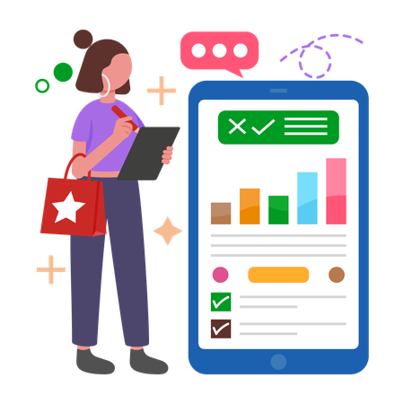 Woman fills Satisfaction Survey data  Illustration