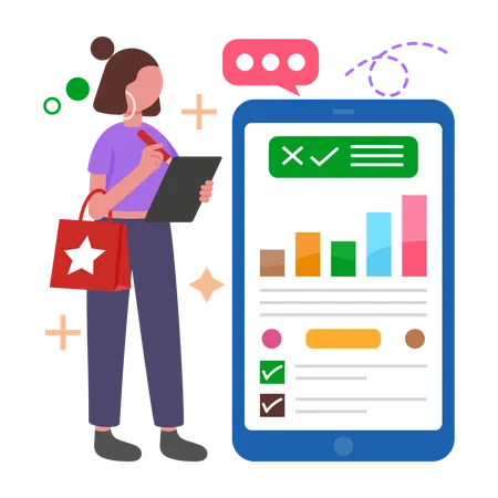 Woman fills Satisfaction Survey data  Illustration