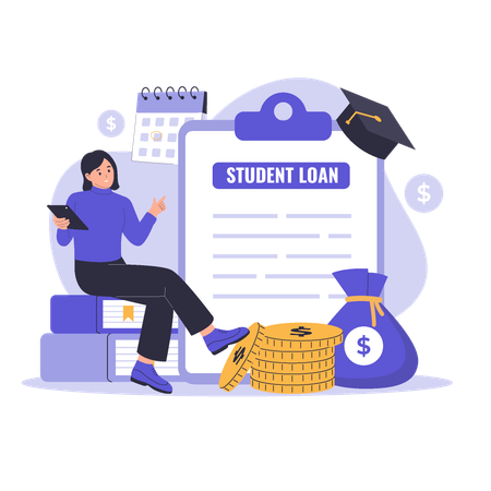 Woman fills up Education Loan form  Illustration