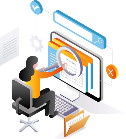 Woman filtering invoices  Illustration