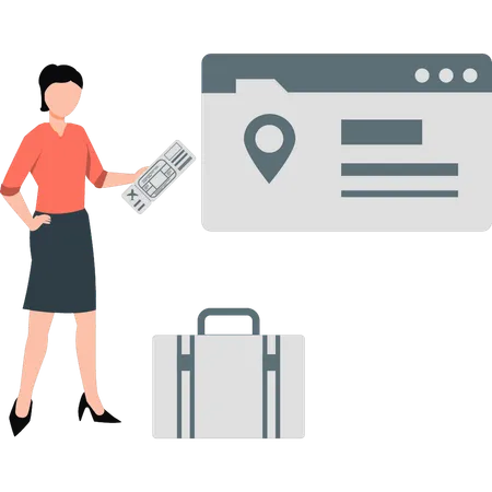 Woman finalize trip location  Illustration