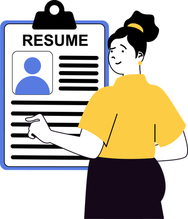 Woman finalizes new employee resume  Illustration