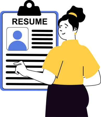 Woman finalizes new employee resume  Illustration