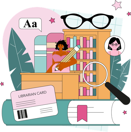 Woman find librarian card  Illustration