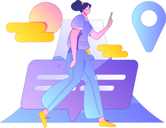 Woman find travel location  Illustration