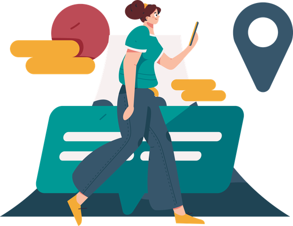 Woman find travel location  Illustration