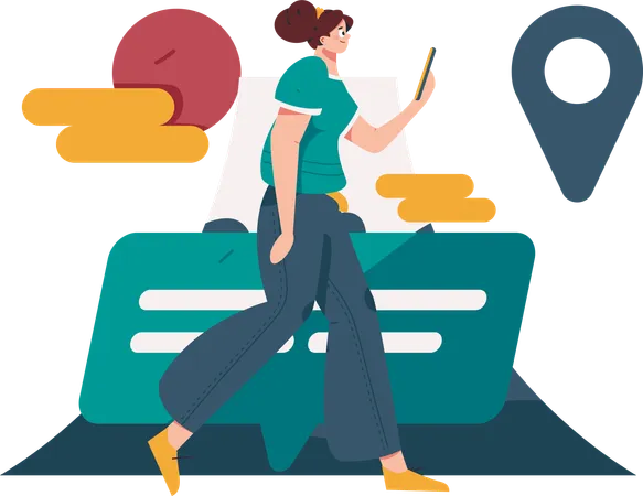 Woman find travel location  Illustration