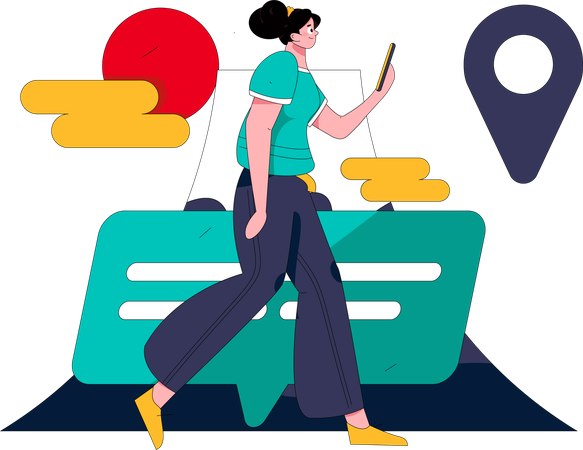 Woman find travel location  Illustration