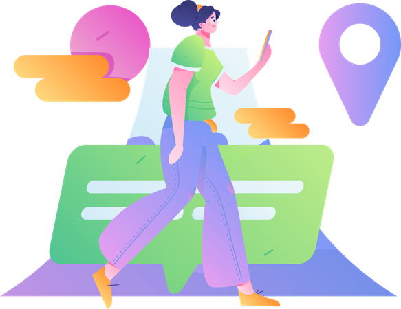 Woman find travel location  Illustration