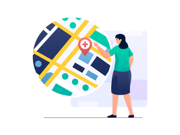 Woman Finding Best Hospital Near Your Location  Illustration