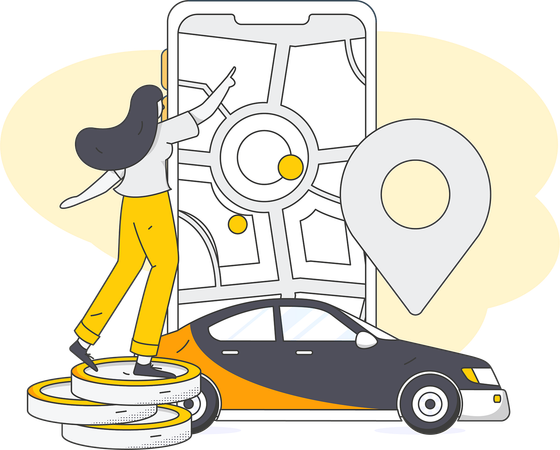 Woman finding car using mobile  Illustration