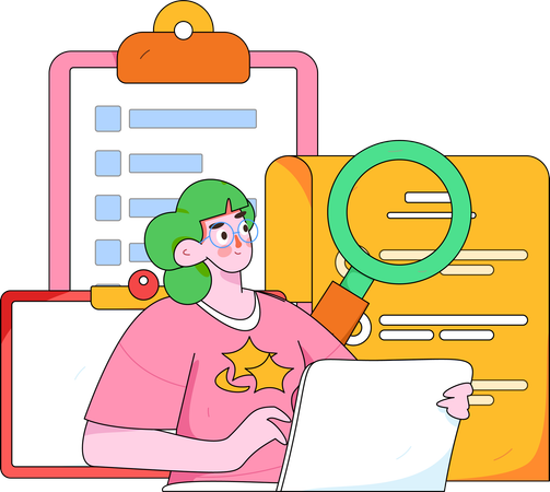 Woman finding checklist  Illustration