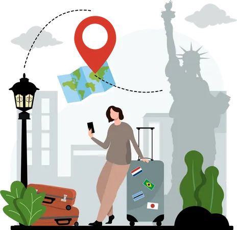 Woman finding destination Illustration