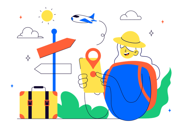 Woman finding destination on Solo Travel  Illustration