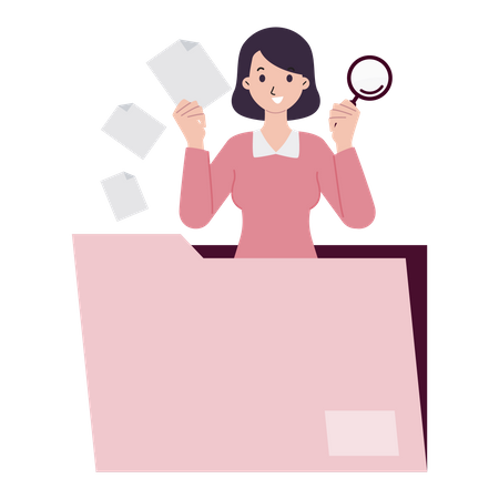 Woman finding file in folder Illustration