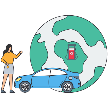 Woman finding global fuel station  Illustration