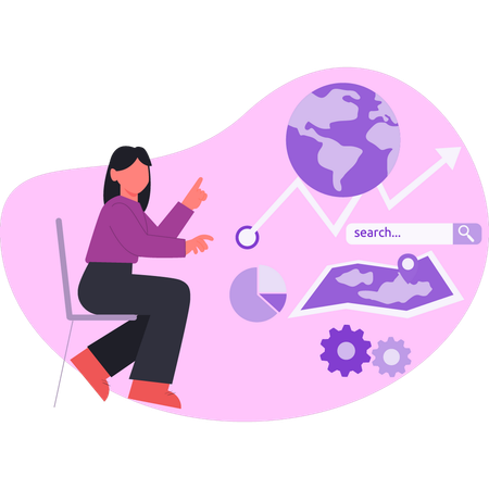 Woman finding global location  Illustration