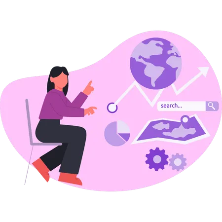 Woman finding global location  Illustration