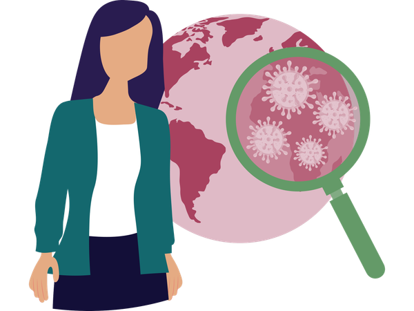 Woman finding global virus  Illustration