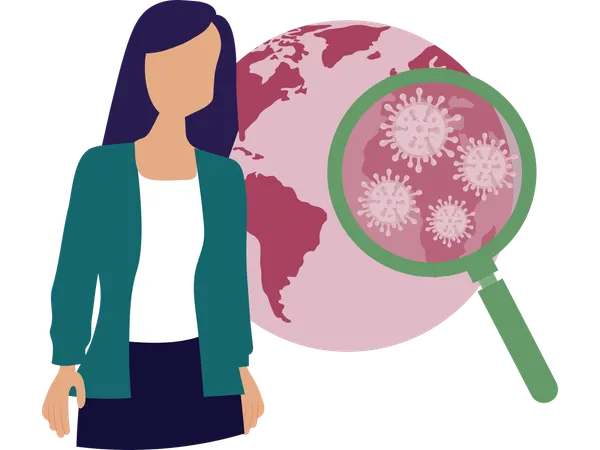 Woman finding global virus  Illustration