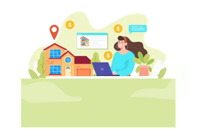 Woman finding home from property website  Illustration