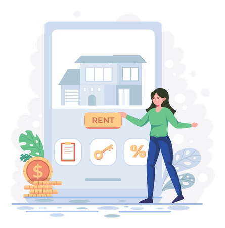 Woman finding house on rent Illustration