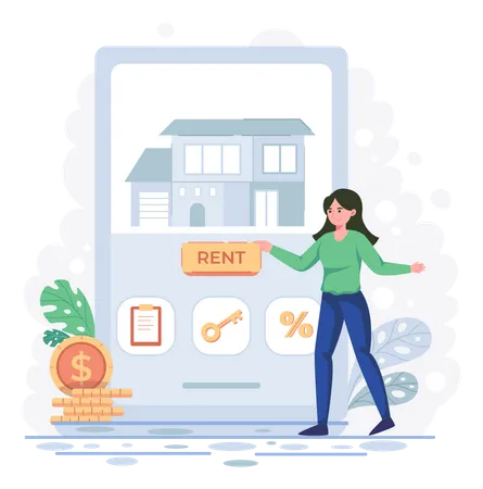 Woman finding house on rent Illustration