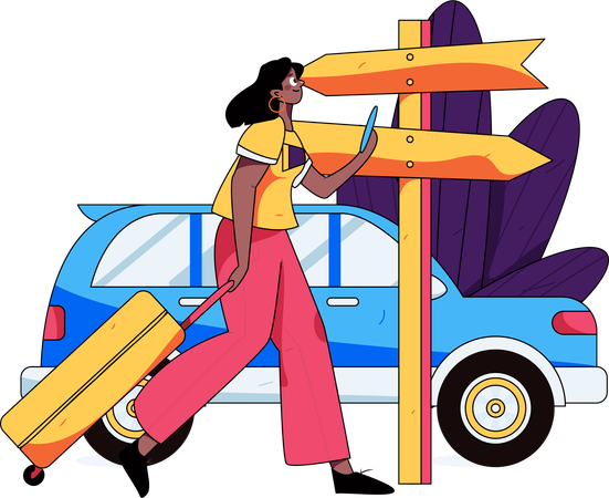 Woman finding location for route  Illustration
