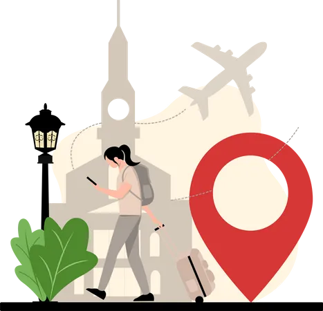 Woman finding location  Illustration