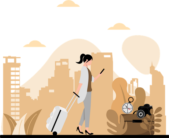 Woman Finding Location  Illustration