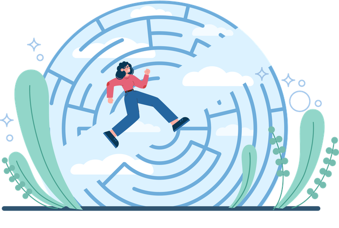 Woman finding maze puzzle path  Illustration