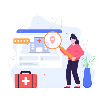 Woman Finding Nearby Hospital Online  Illustration