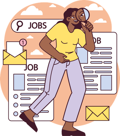 Woman finding new job in market  Illustration