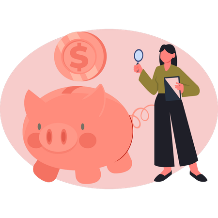 Woman finding piggy bank money  Illustration