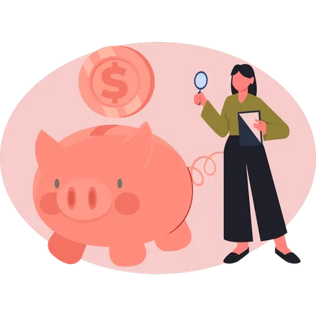 Woman finding piggy bank money  Illustration