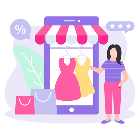 Woman finding product to buy Illustration
