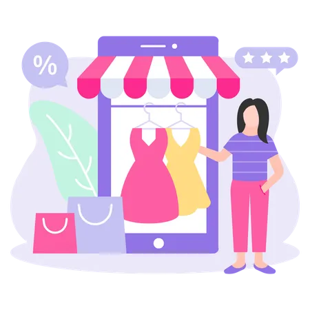 Woman finding product to buy  Illustration