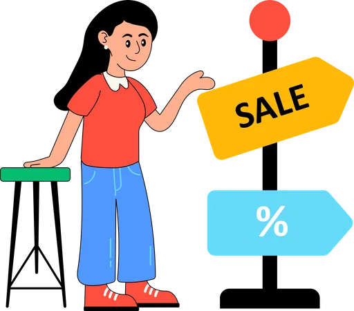 Woman finding shopping sale  Illustration