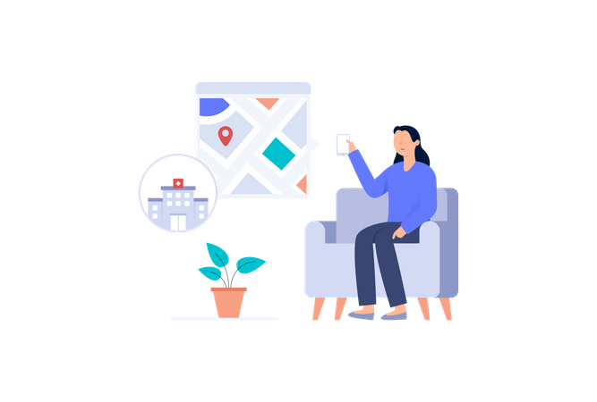 Woman Finding the Nearest Hospital  Illustration